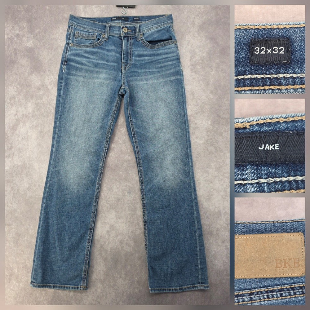 BKE Jake Jeans Mens 32x32 Medium Wash Blue Denim Stretch Pants Fits 34x32